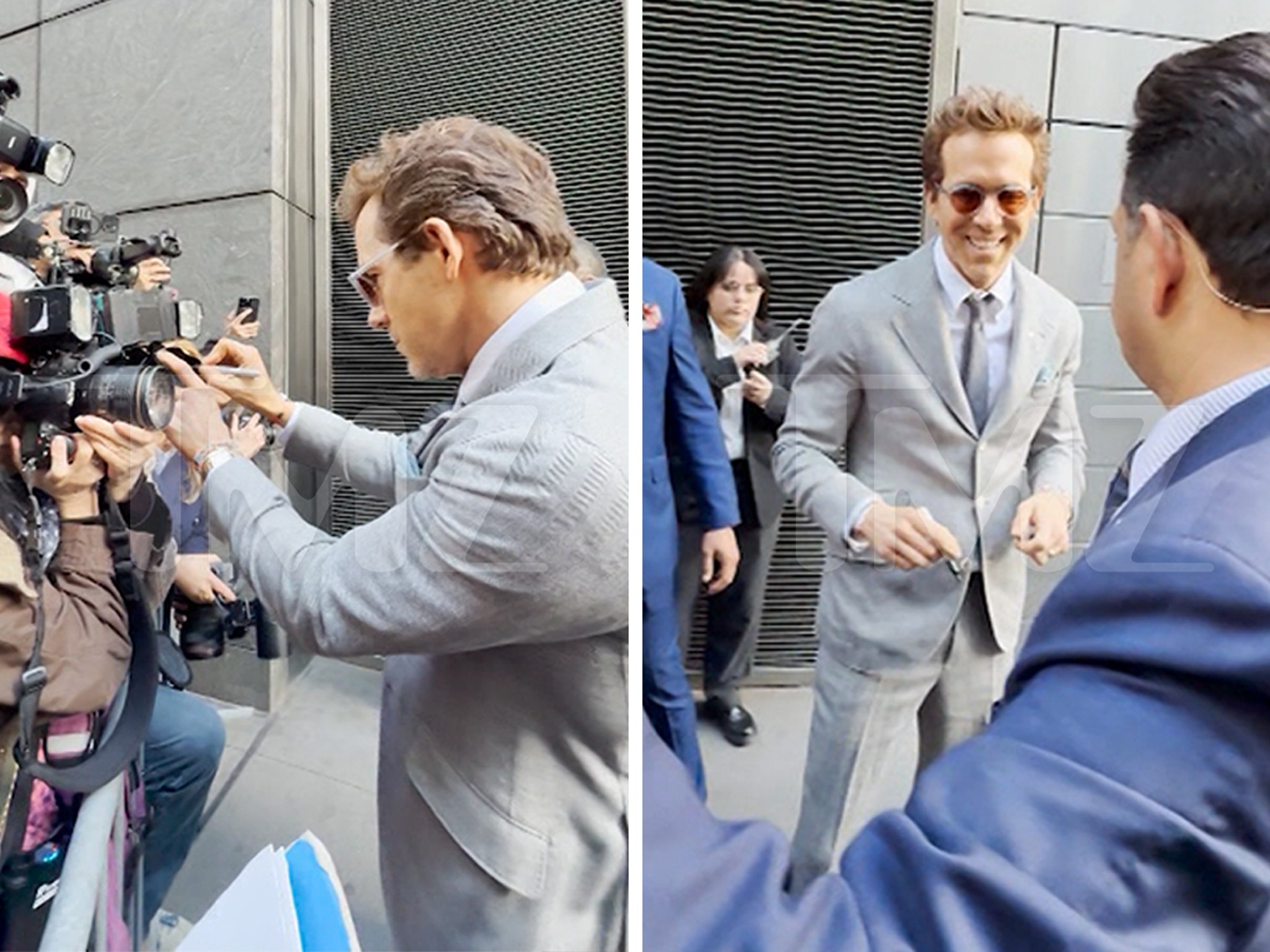 Ryan Reynolds Pretends to Sign Paparazzi Cameras at ‘Another Simple Favor’ Event