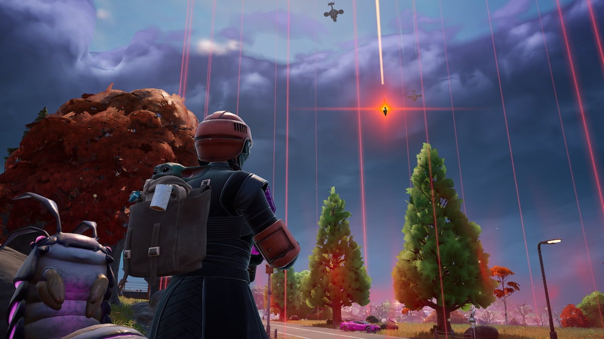 How to hit players or bugs with Precision Air Strike to help summon Blue Ranger in Fortnite